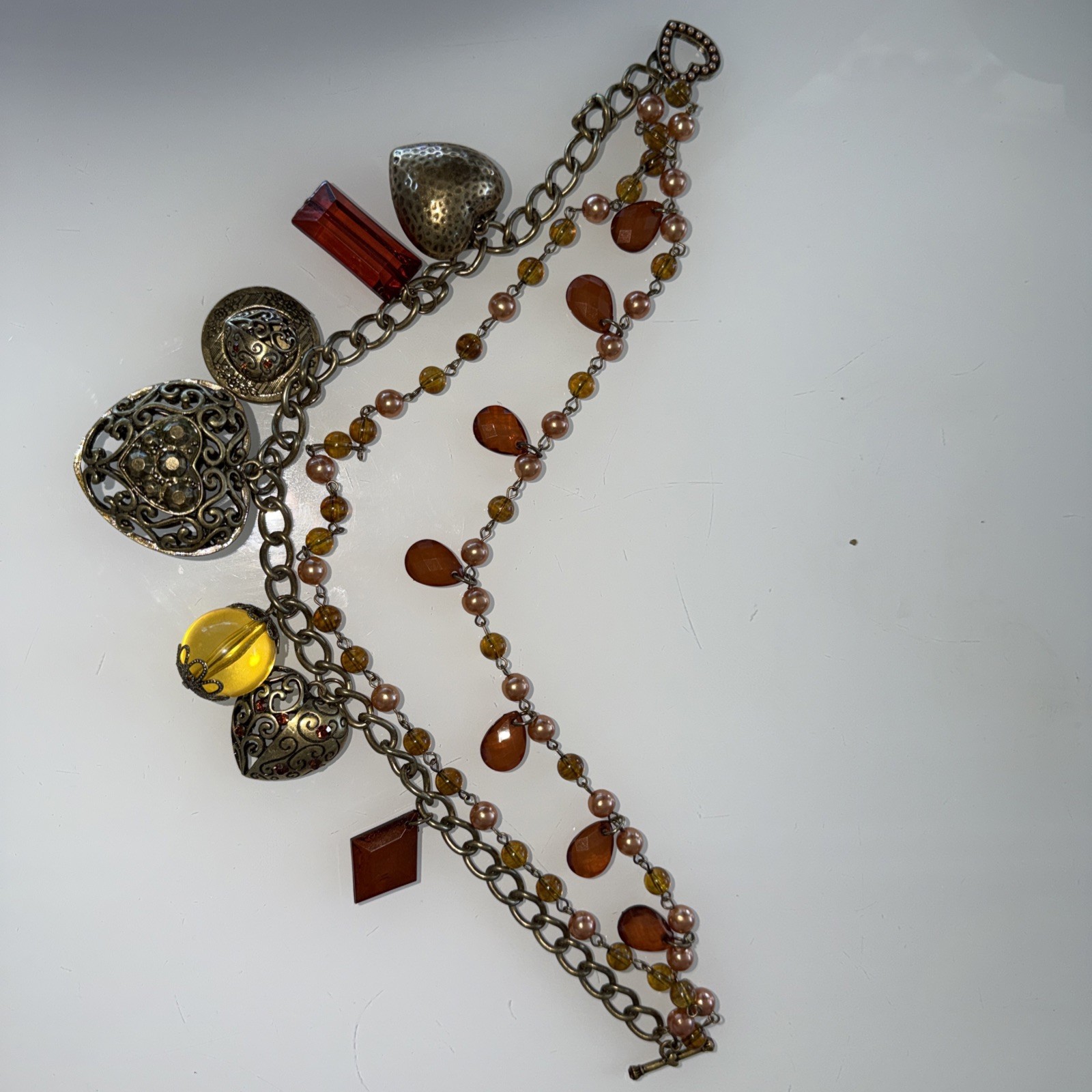 Charm Necklace Gold Mixed Metal Hearts Lock Boho NWT