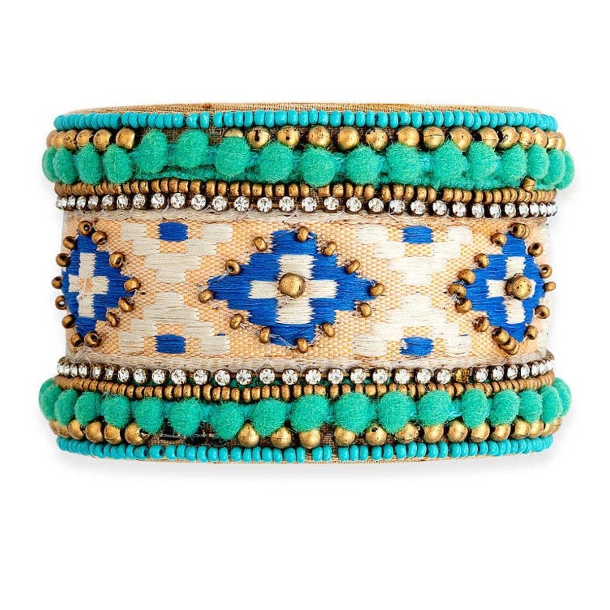Adobe Charm Beaded Cuff Bracelet in Turquoise & River Blue