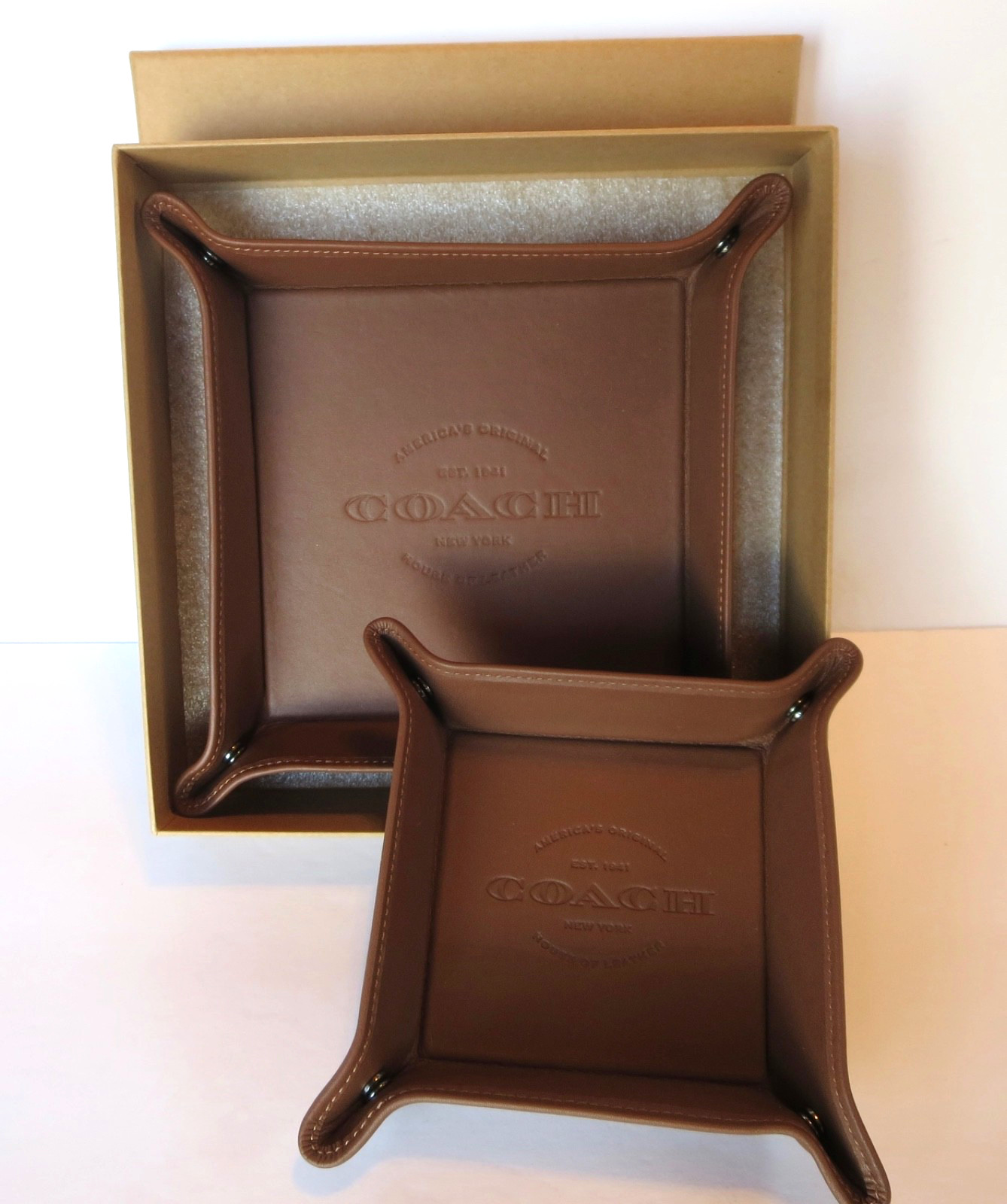 Coach Valet Leather Tray Set Dark Saddle New with Box
