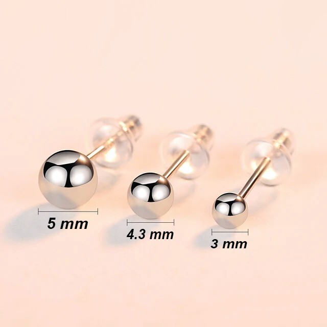 925 Sterling Silver Ball Stud Earrings For Women, Men 3mm, 4.3mm, 5mm Unisex