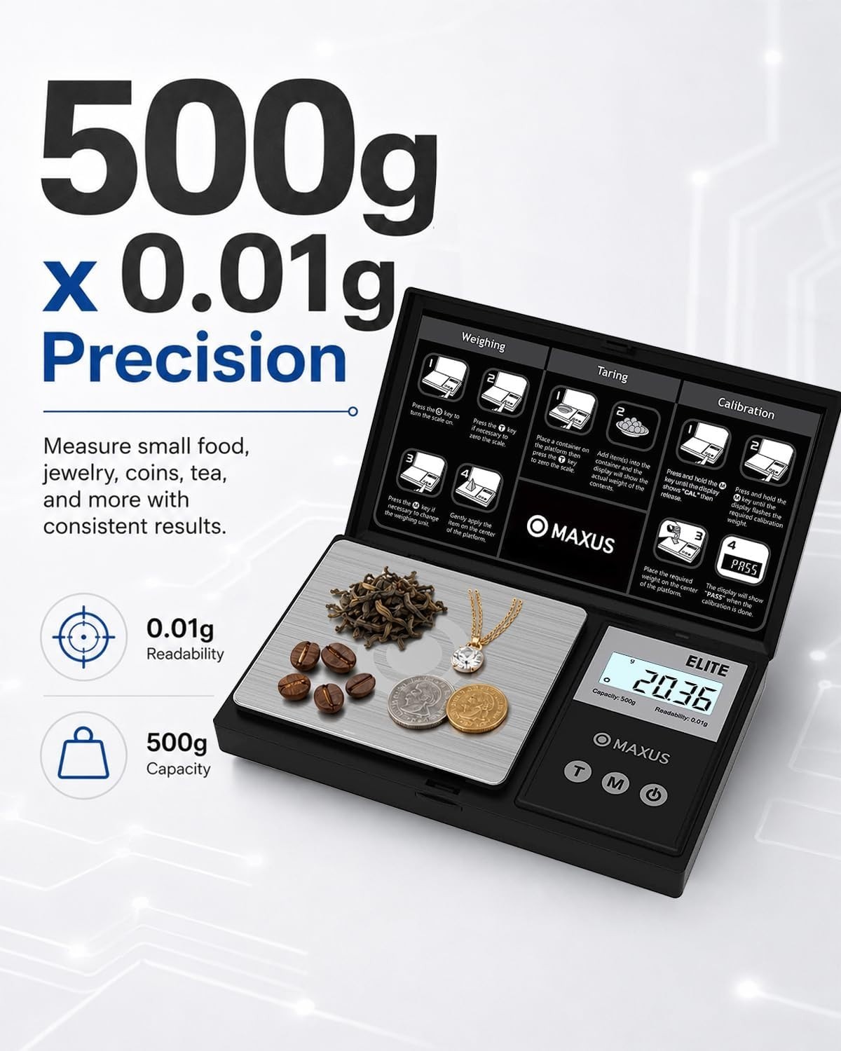 500g x 0.01g Digital Pocket Scale | Compact, Accurate Weighing for Jewels & Food