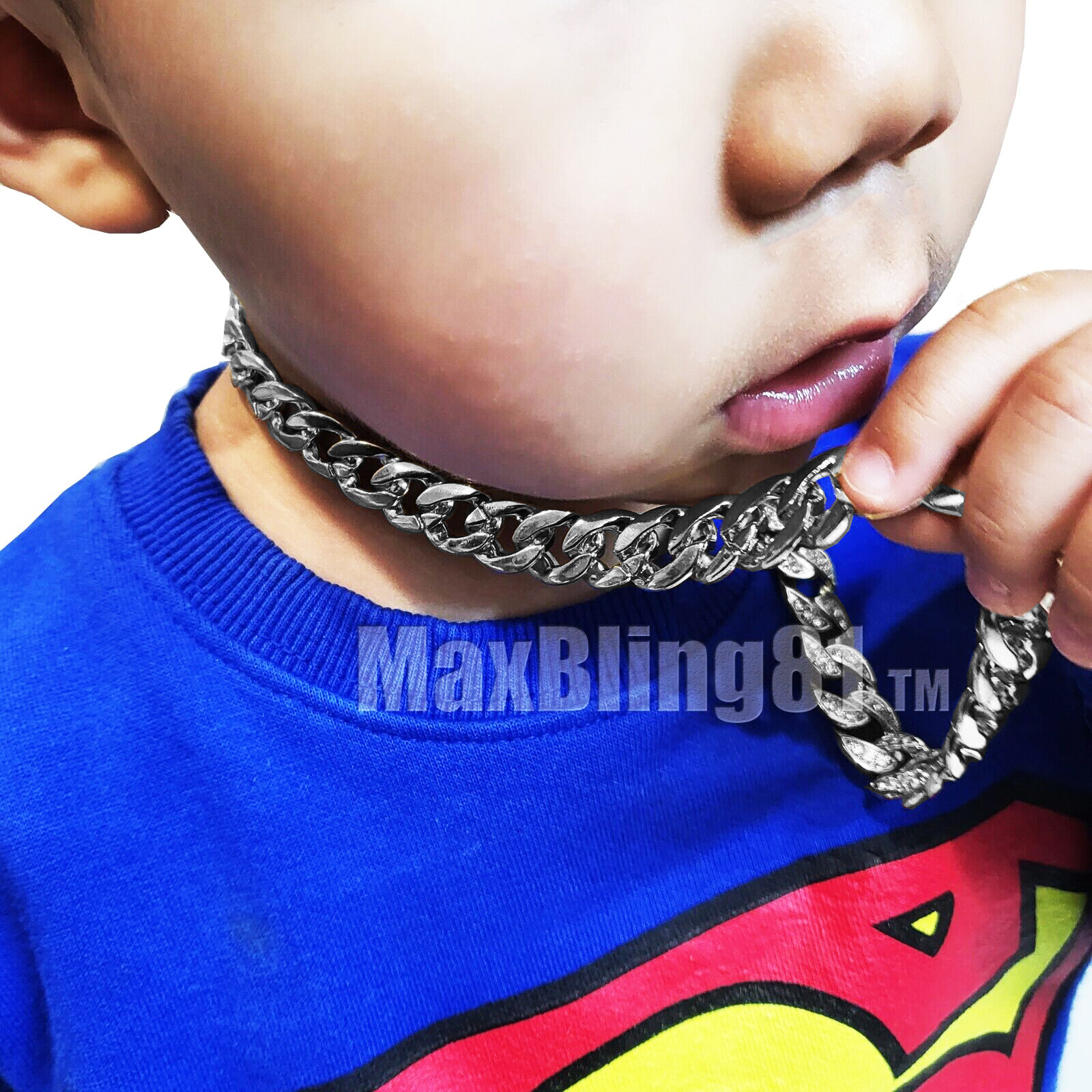 Kids Baby Silver Plated Alloy 14″ ~ 24″ Iced Cubic Zirconia Cuban Chain Necklace