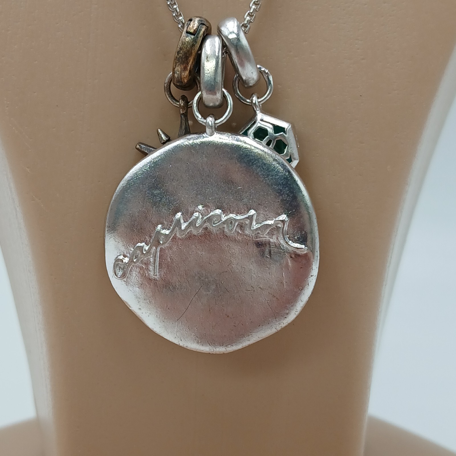 Kendra Scott Capricorn Necklace 28in Slide Silver Tone Zodiac Medallion Blue Gem