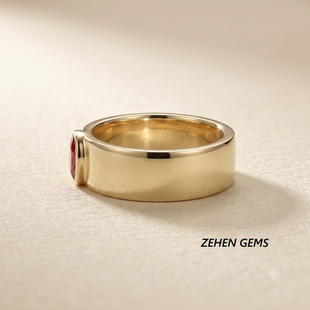 Men’s Lab Created Ruby Ring Sterling Silver Yellow Gold Plated Oval Ruby Sign