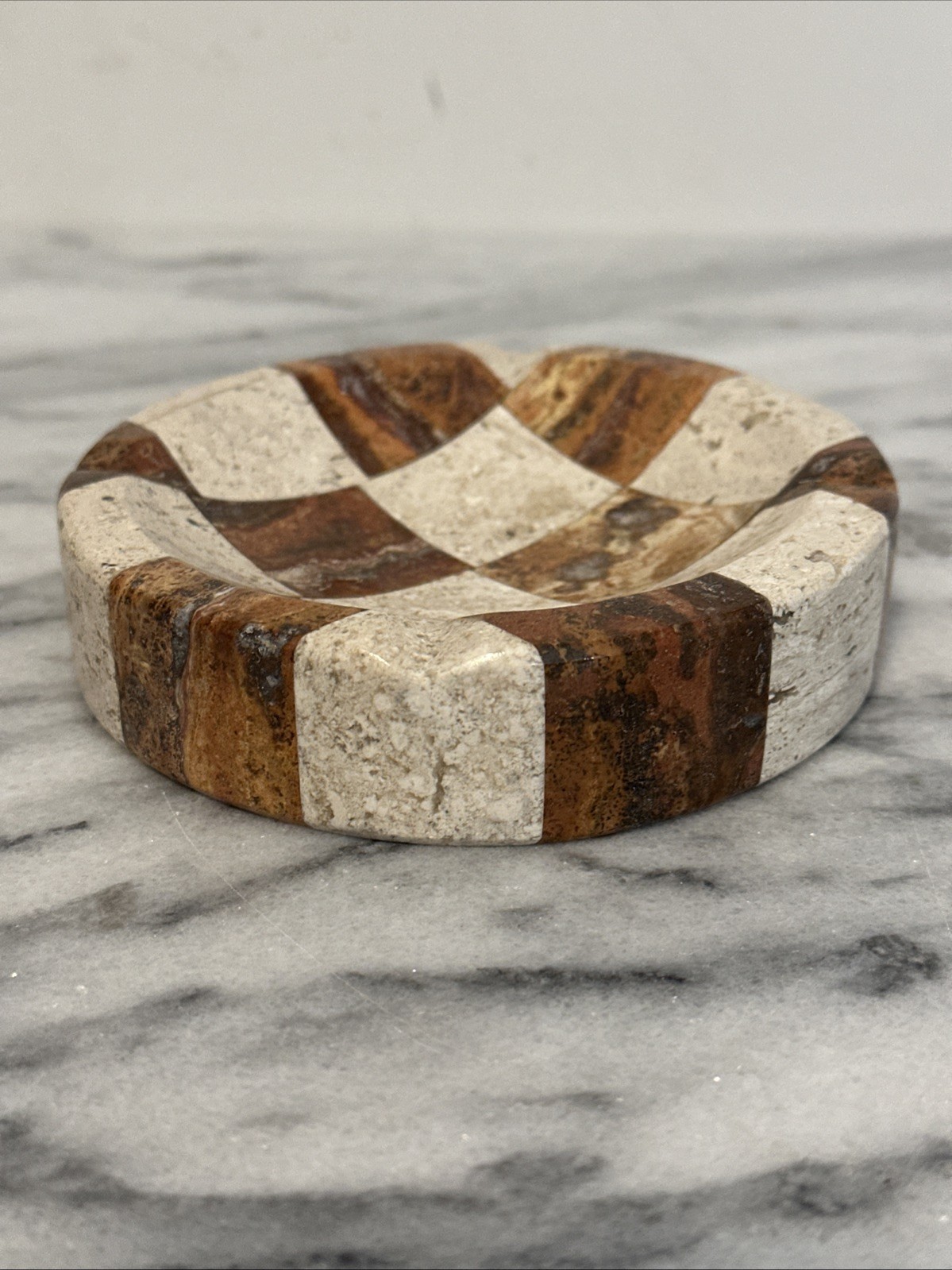 Marble Stone Checkered Ash Tray Catchall Natural Stone Soap Dish Multi Use