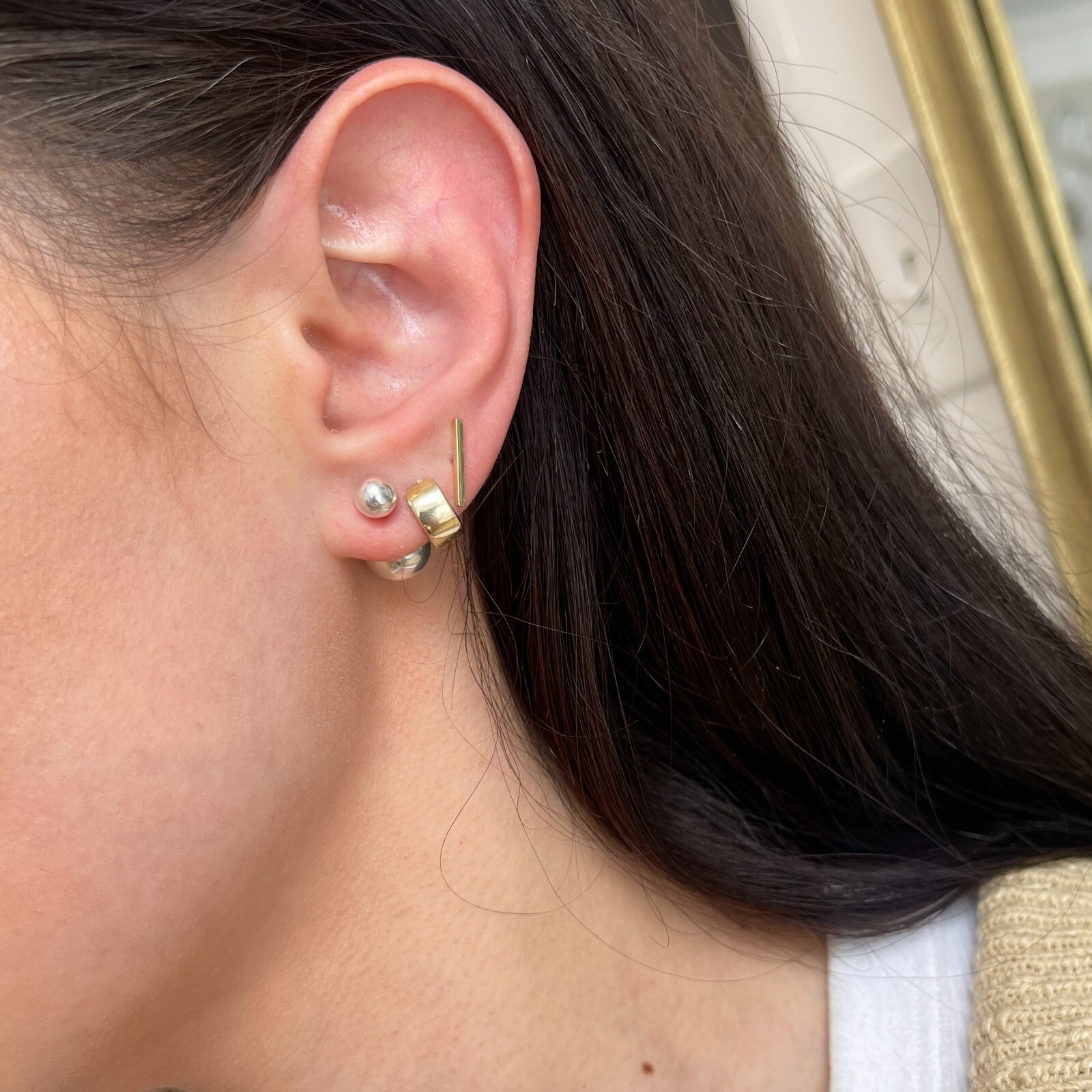Sterling Silver Polushed Finish Double-Ended Ball Earrings 10MM x6MM NEW