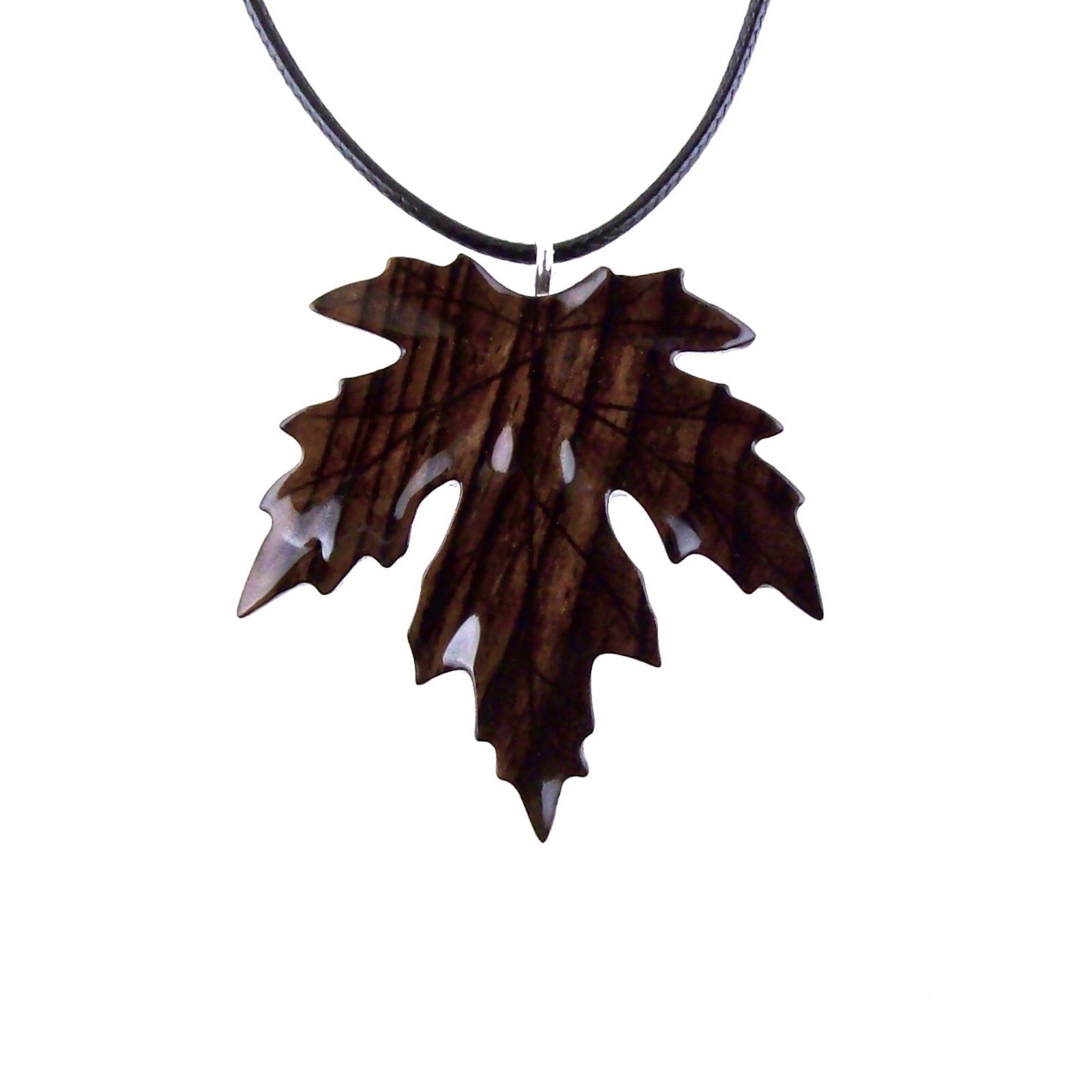 Hand Carved Wooden Maple Leaf Pendant Necklace, Woodland Jewelry for Men Women