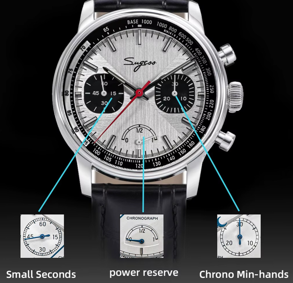 Sugess Men’s 41mm Title Role Chronograph Wristwatch 1963 V2 Watch Seagull ST1906