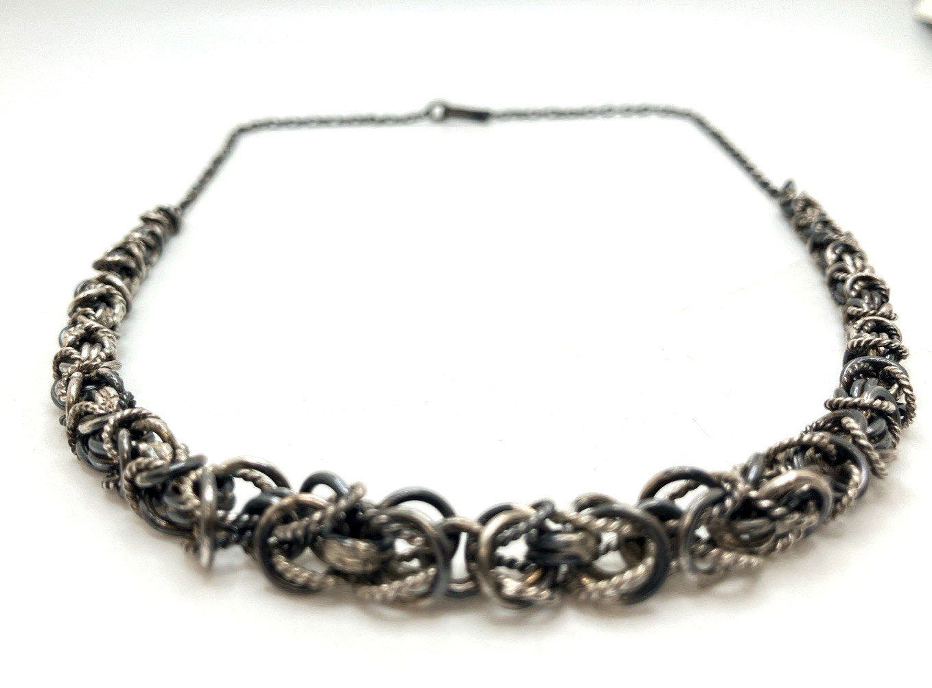 Sterling Silver Byzantine Chain Link Necklace 19.5″