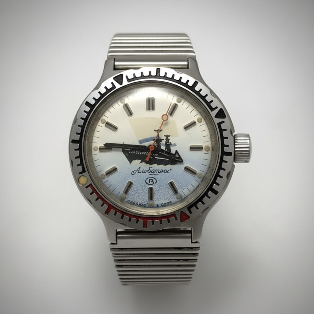 Vintage Mens Watch Vostok Amphibia Aircraft Carrier Albatross USSR Blue Dial 155