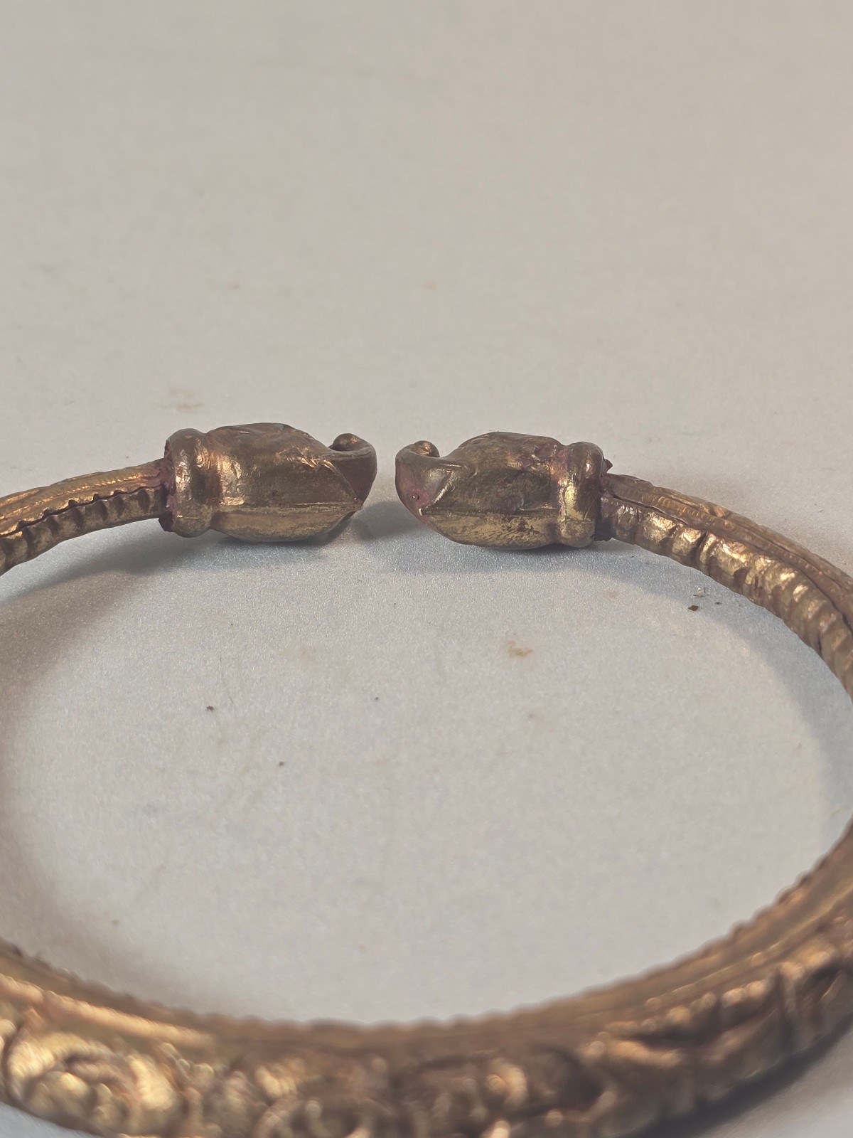 Antique Indian Brass Kada Elephant Head Torc Cuff Bracelet
