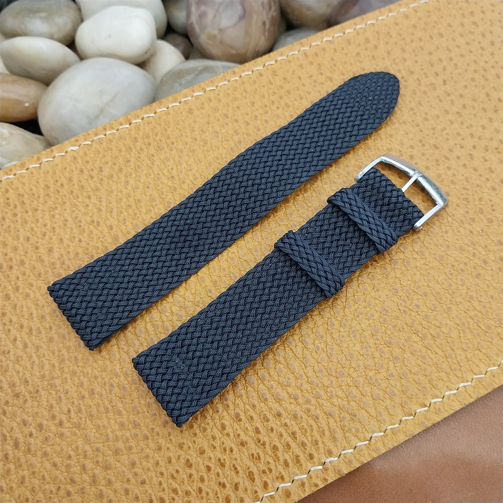 Vintage 18mm Blue Braided Perlon Mesh 2-piece Classic 1970s Unused Watch Strap