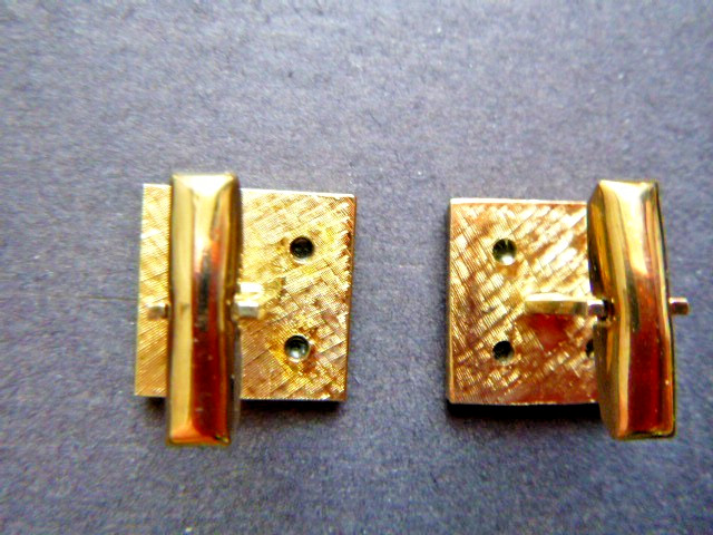 Vintage MCM Modern Hard Stone Inlay Pietra Dura Gilt Sterling Cufflinks Signed