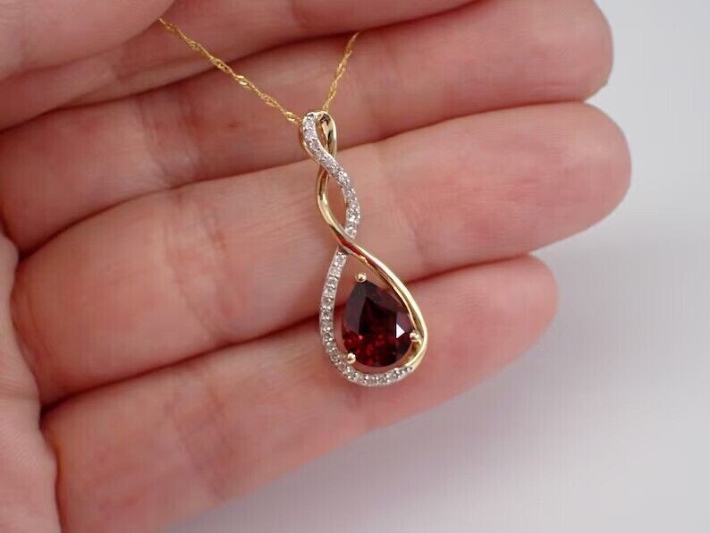 2Ct Pear Cut Simulated Red Garnet Fancy Charm Pendant In 14K Yellow Gold Plated