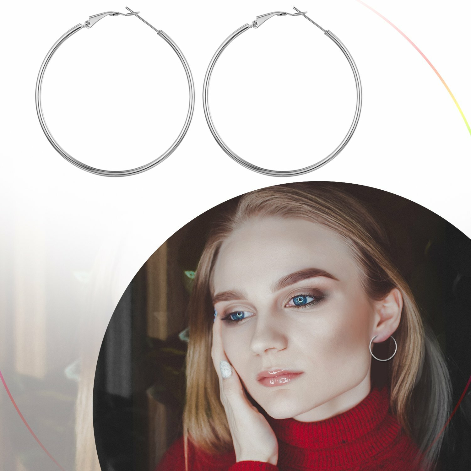 2pcs Women’s Polished Stainless Steel Big Hoop Dangle Drop Earrings Ear Studs