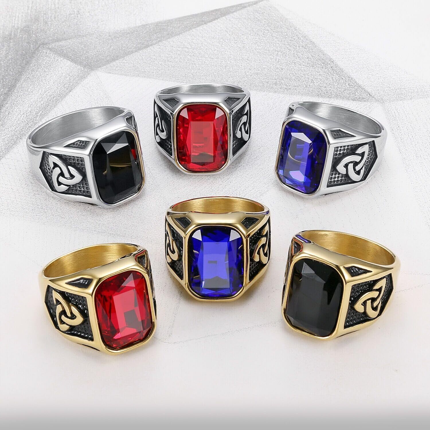 Creative Cool Personality Men’s Red Gem Ring Viking Titanium Steel Trend Jewelry