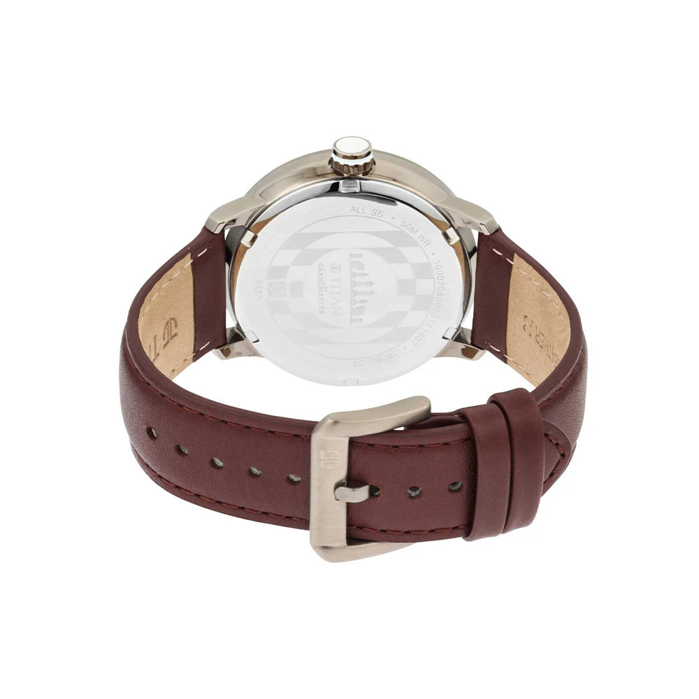 Titan Grandmaster 1828QL02 White Dial Analog Leather Strap Watch for Men