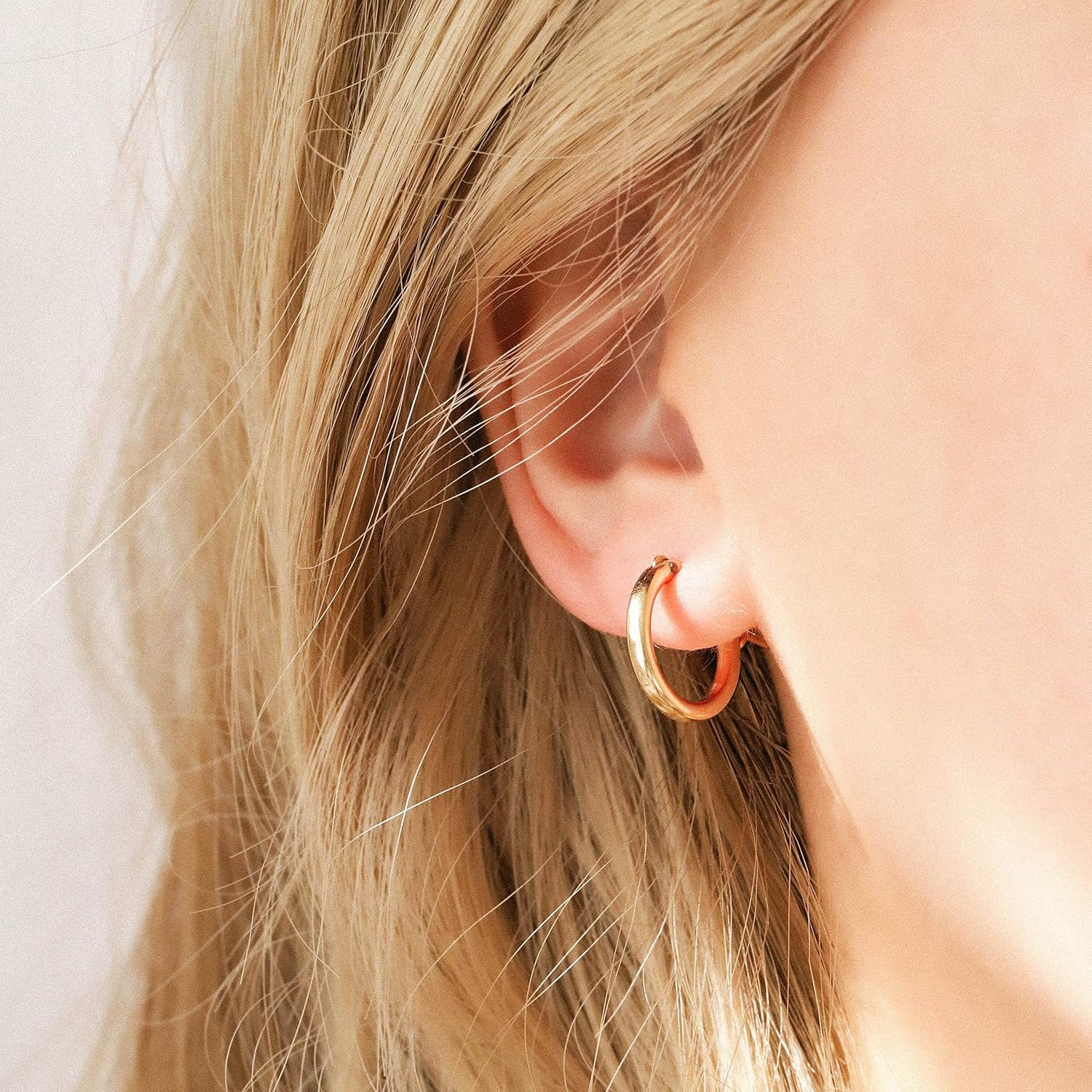 14K Gold Plated Hoop Earrings for Women, 4 Pairs Sterling Silver Post Small Hoop