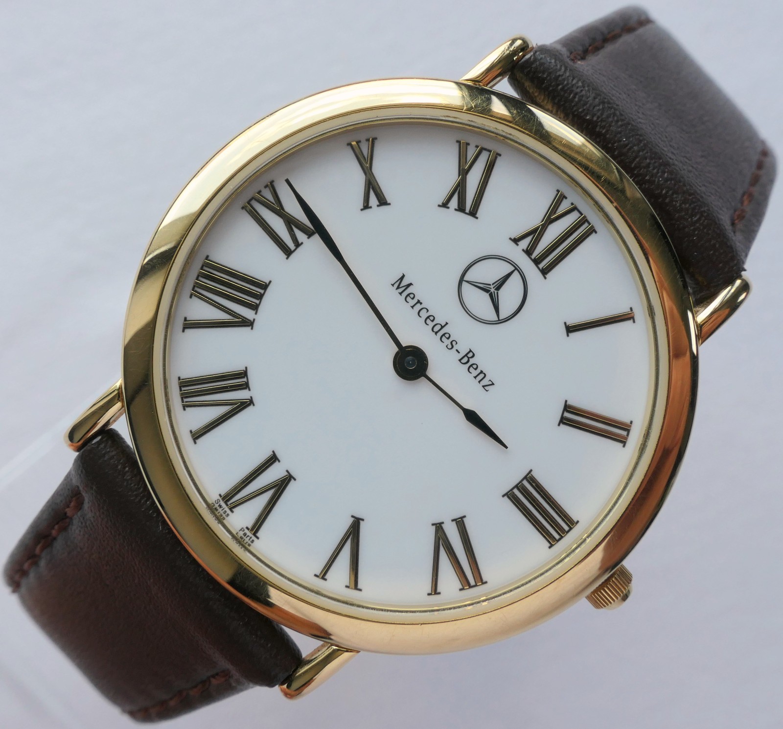 Mercedes Benz Classic Car Accessory 18k Gold Plated Swiss Made Luxury Watch