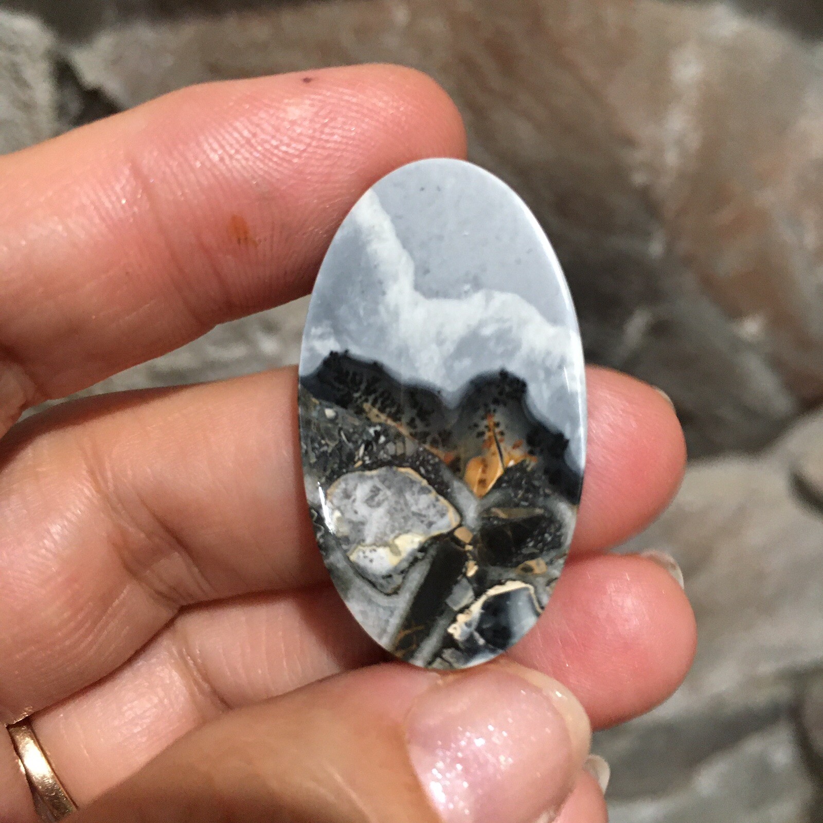 35.7×20.6×4.8mm Fine Maligano Jasper Oval Cabochon Collectors Picture Stone