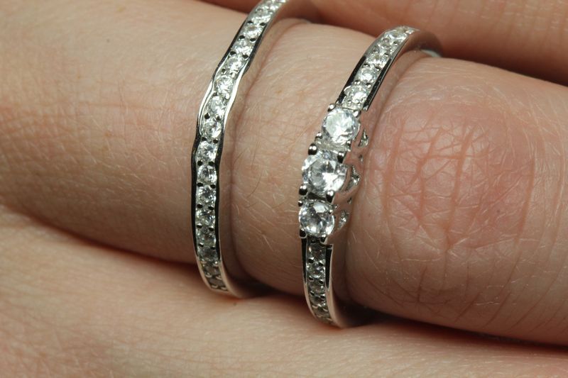 0.64 C STERLING SILVER 925 ROUND CZ CLASSIC ENGAGEMENT WEDDING RING SET 5.1gms~