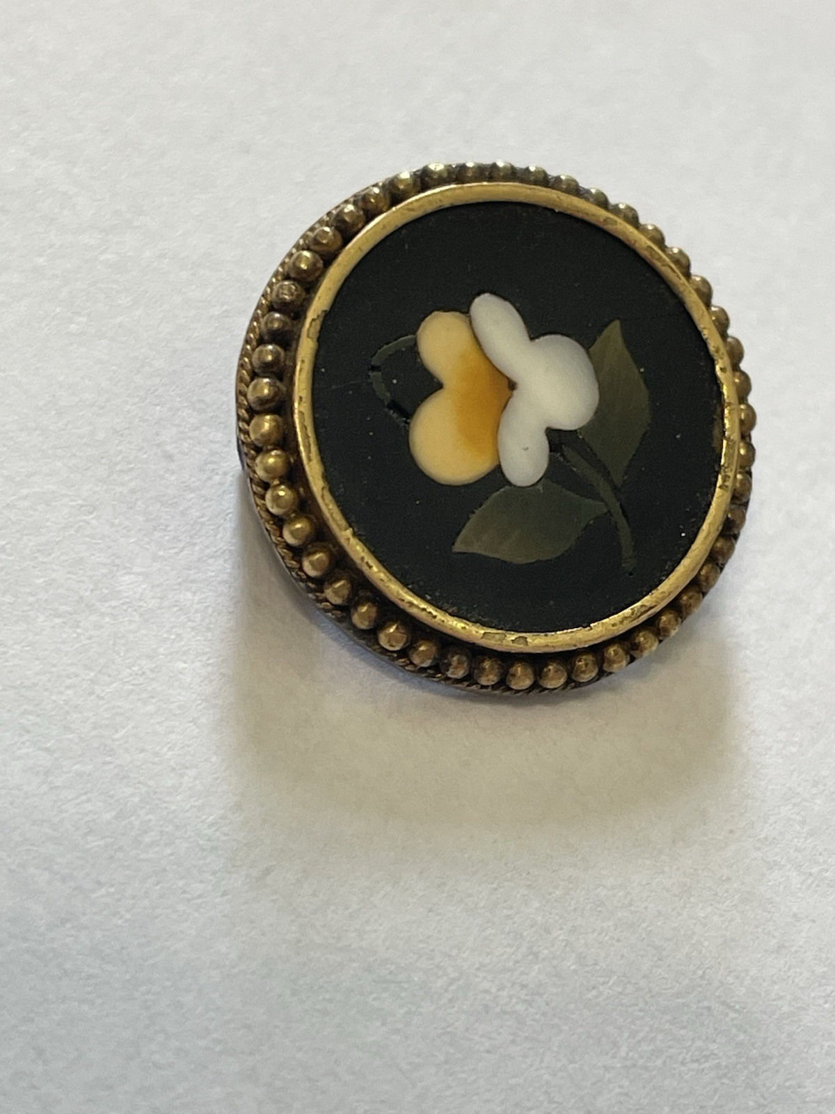 Antique 18k Pietra Dura Brooch Pin Italian Inlaid Floral Victorian Style Mosaic