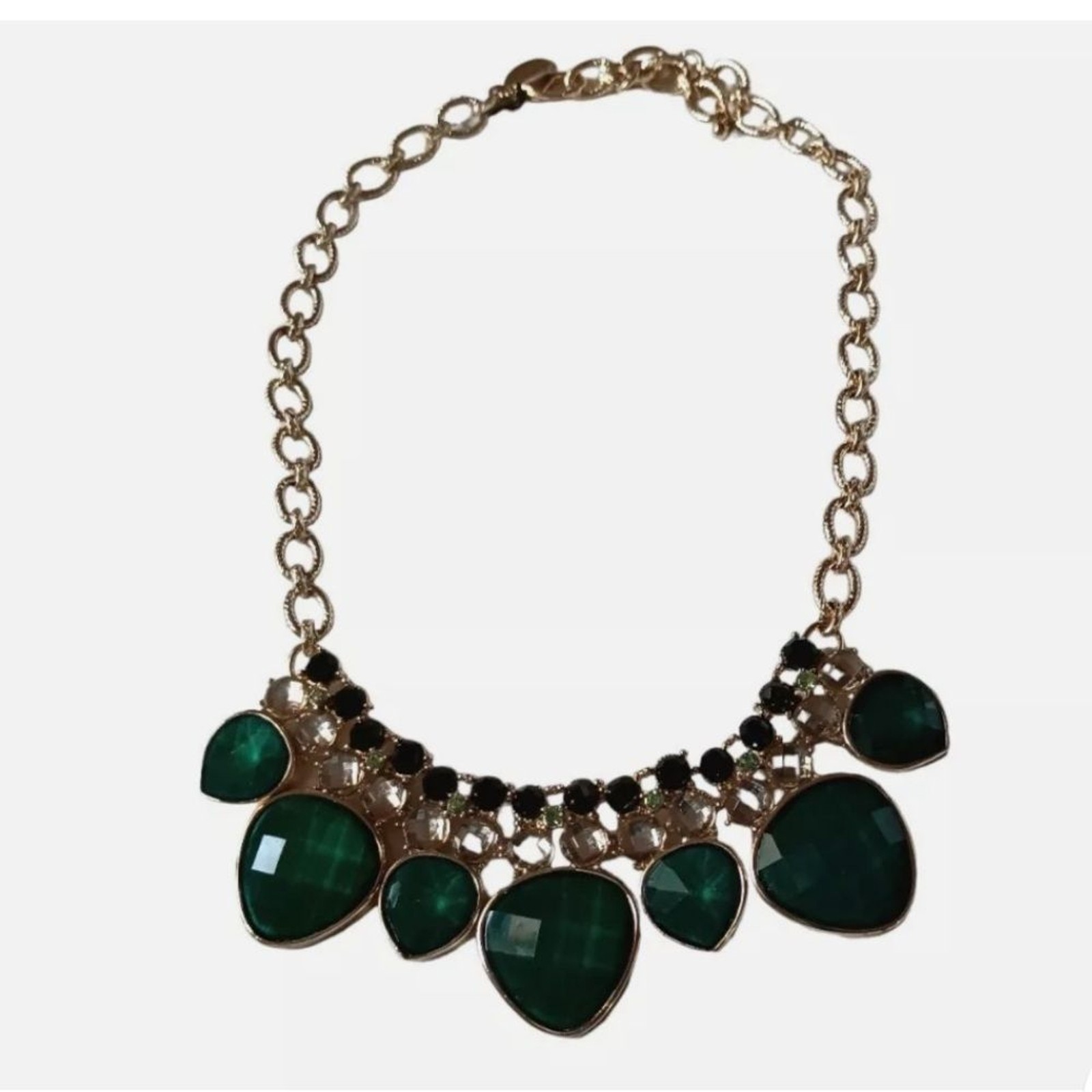 NEW White House black market textured goldtone link black turquoise necklace