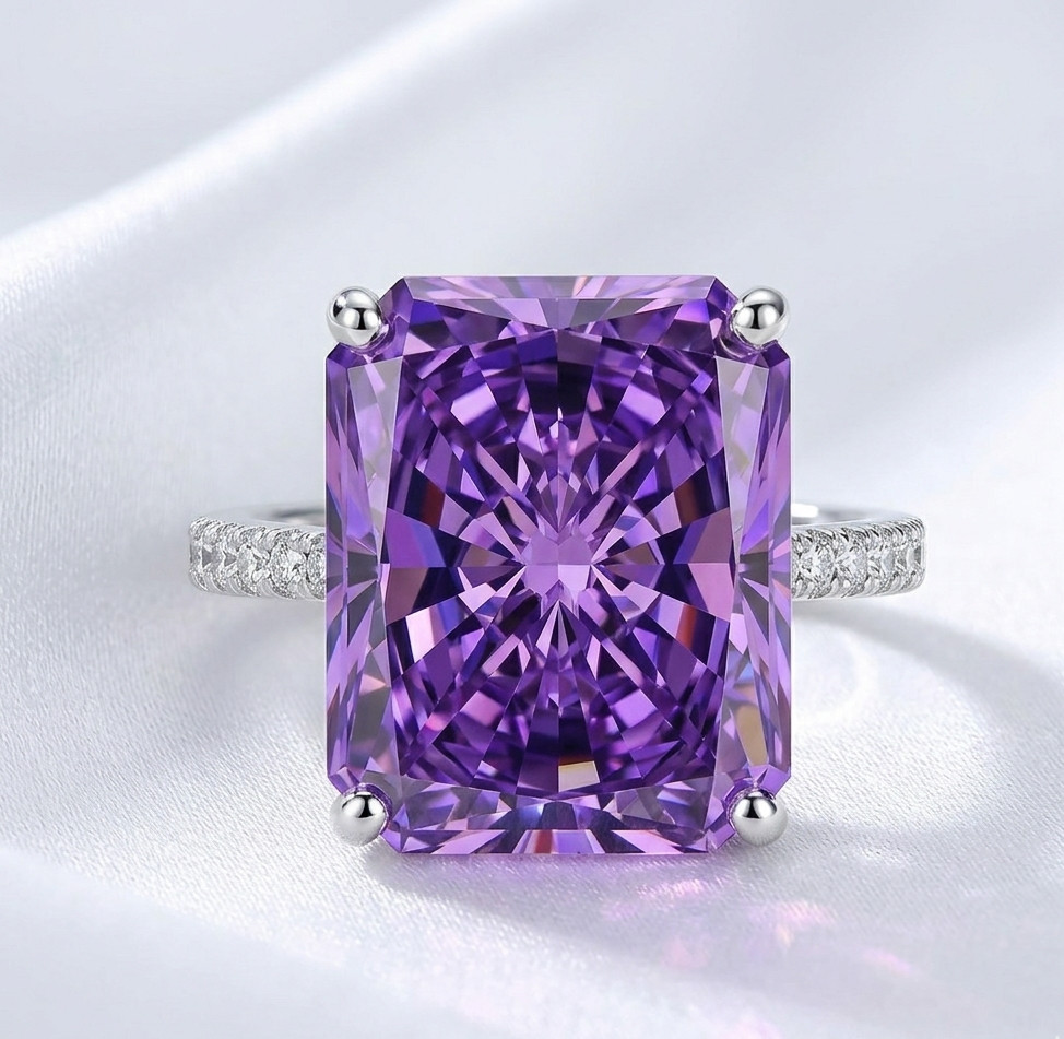 Designer 12.5 Ct, VVs1 Certified Purple Diamond Ring, FREE Matching Studs .