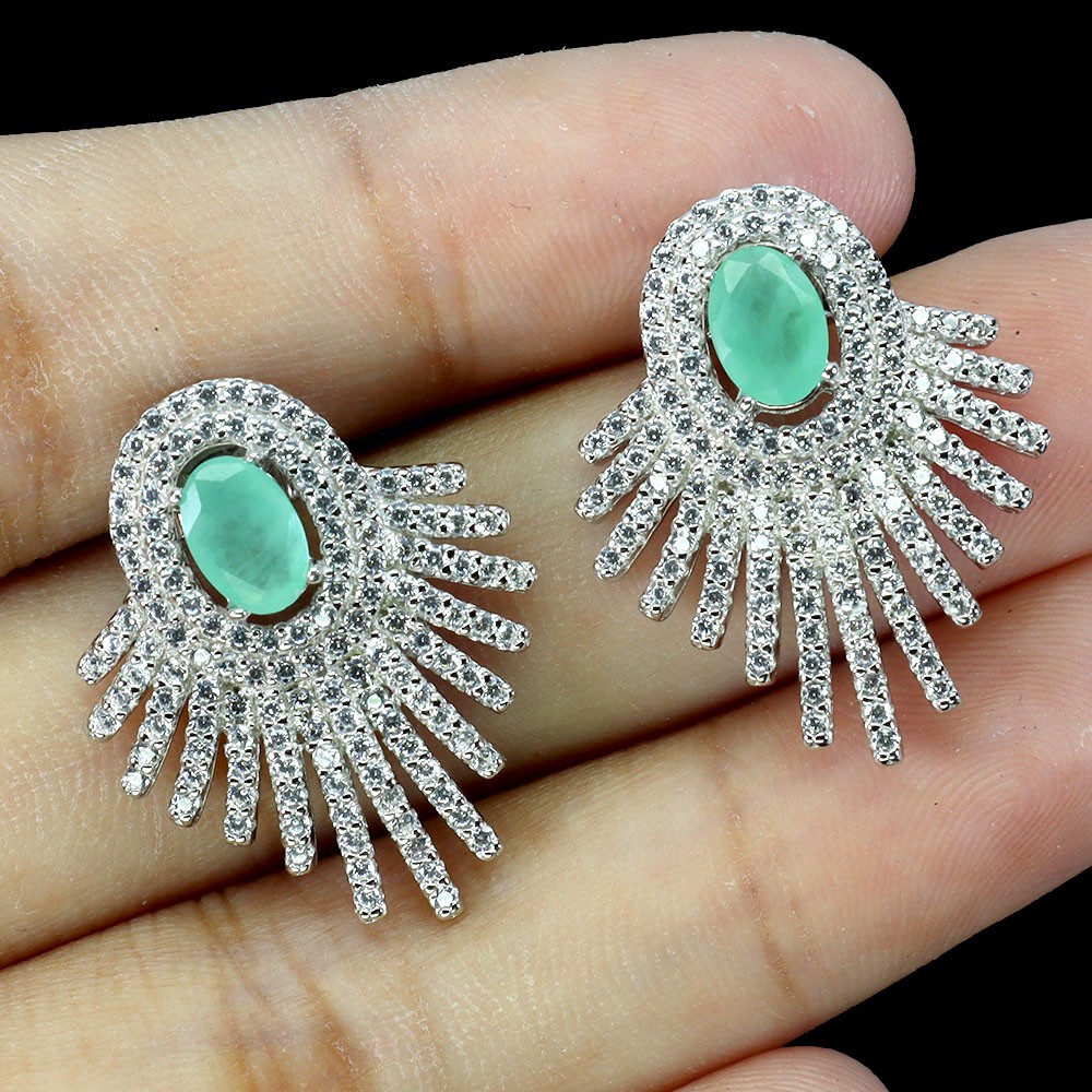 925 Sterling Silver Earrings Oval Emerald 6x4mm Natural Gemstone Jewelry
