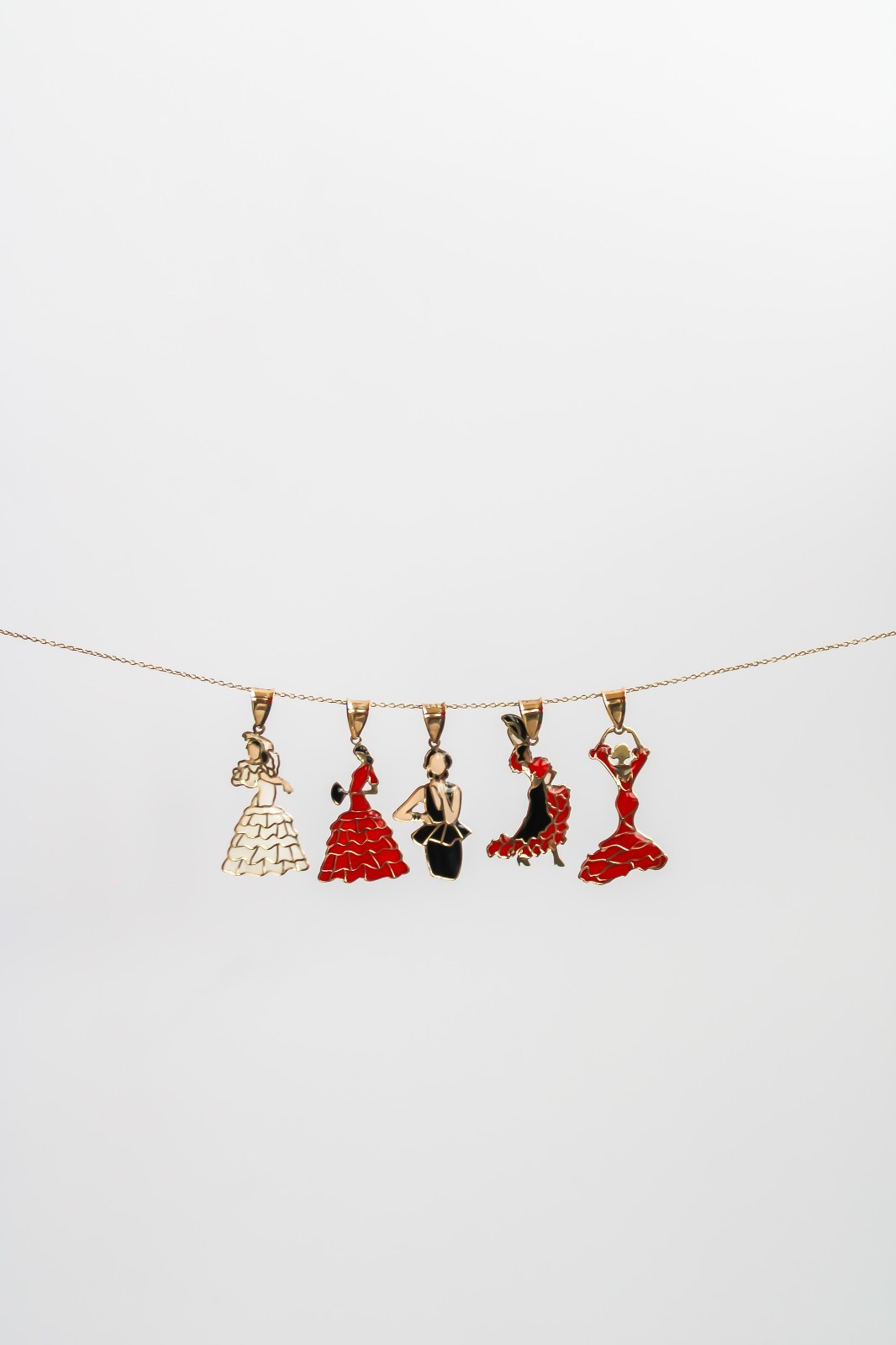 14k Solid Gold Tango, Salsa Pendant, Black & Red Enamel Necklace, Dancing Woman