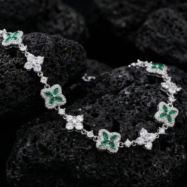 9Ct Marquise Cut Lab Created Emerald Women Tennis Bracelet 14K White Gold Plated