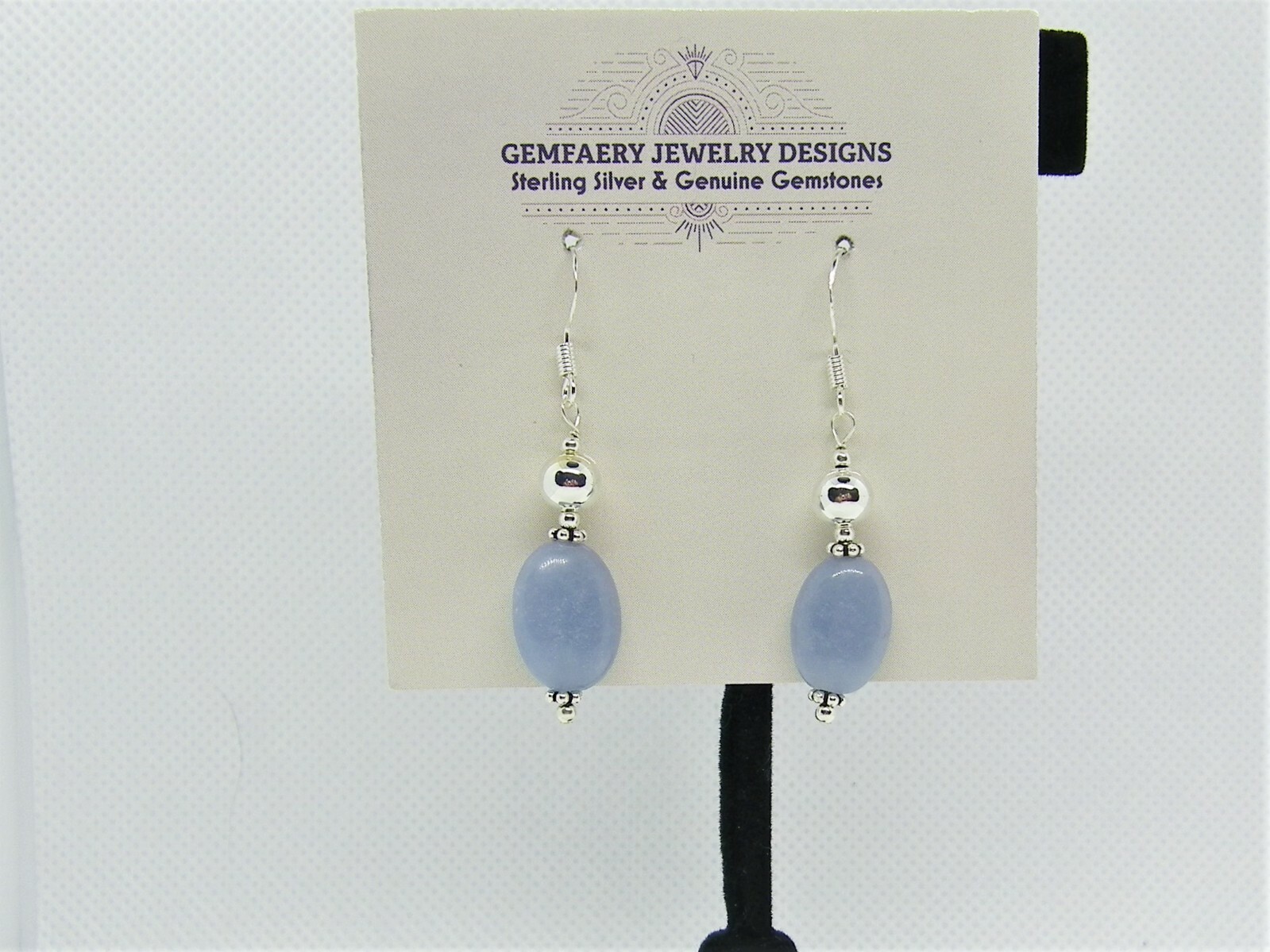 Sterling Silver Natural ANGELITE Gemstone Dangle Earrings #1497…Handmade USA