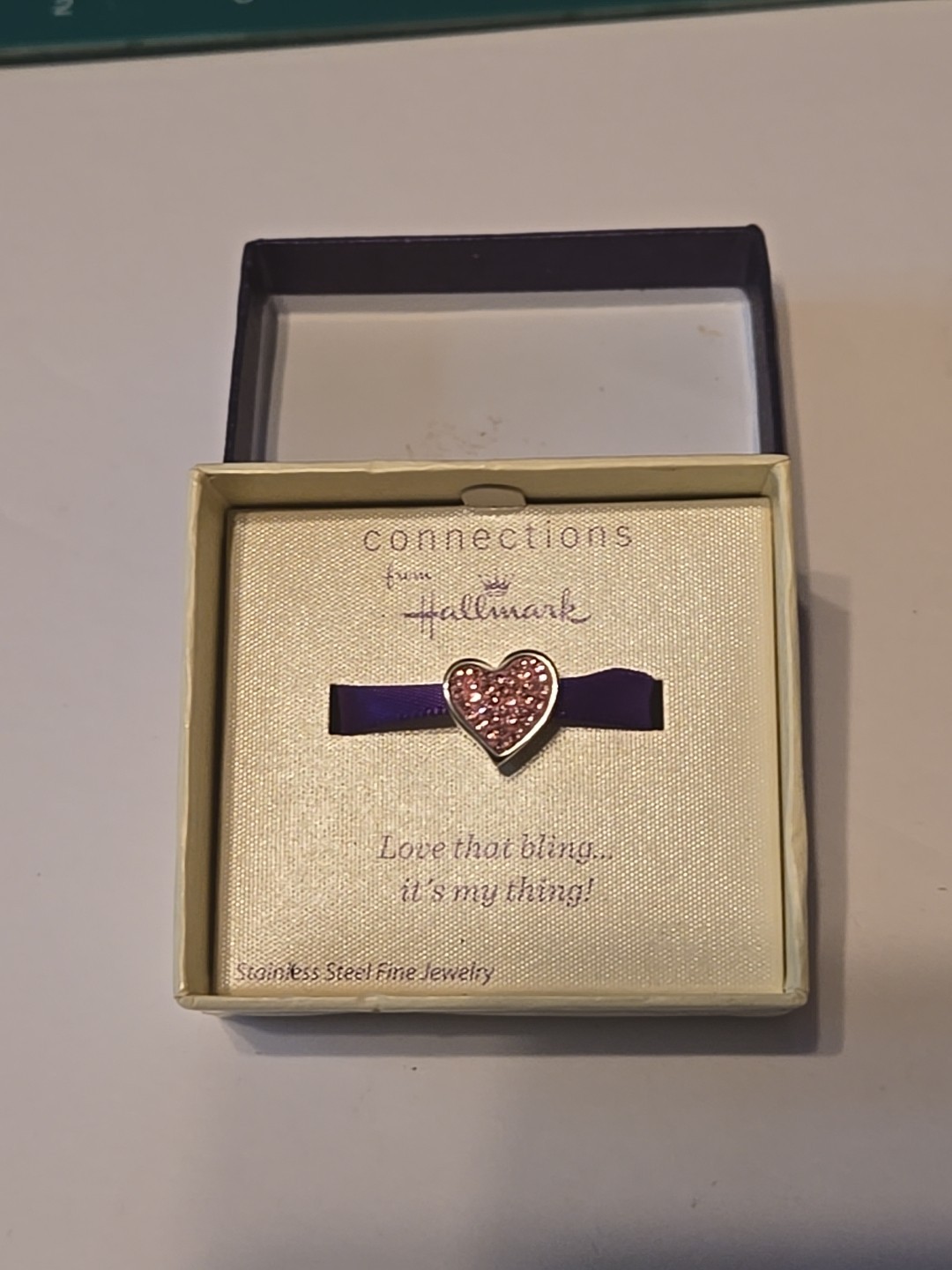 Connections from Hallmark Stainless Steel Pink Rhinestone Pave Heart Charm – NIB
