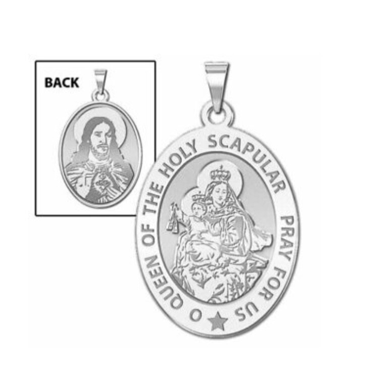 Sterling Silver Oval Scapular Religious Medal 25.0 mm