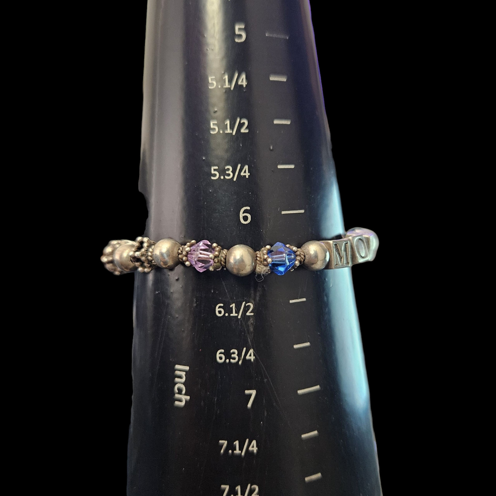 Sterling Silver “MOM” Charm Bracelet w/ Beaded Crystal Accents – 6.25″