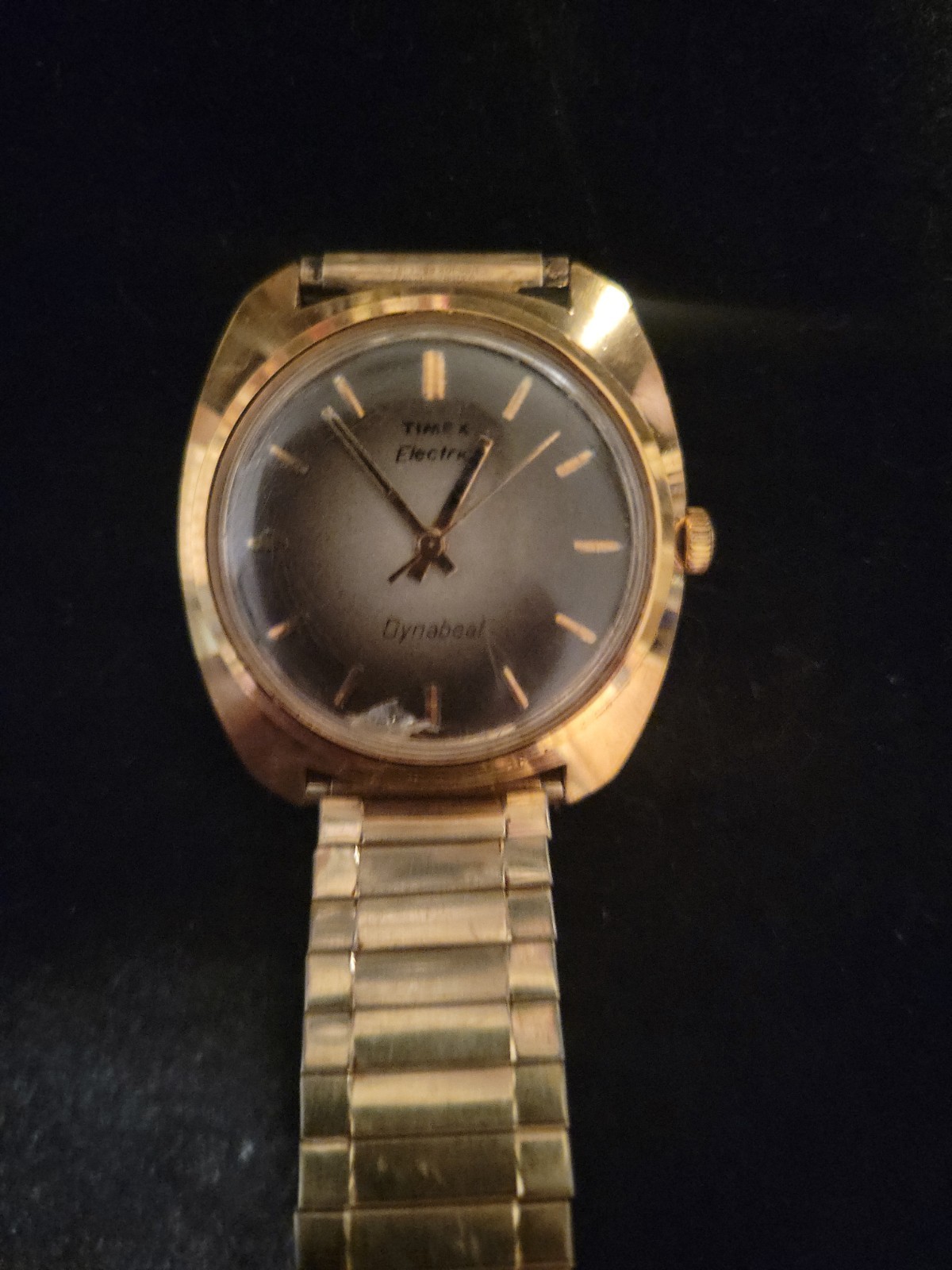 Vintage 1970s Mens Timex Electric Dynabeat Wristwatch Gold Plated, Gradient Dial
