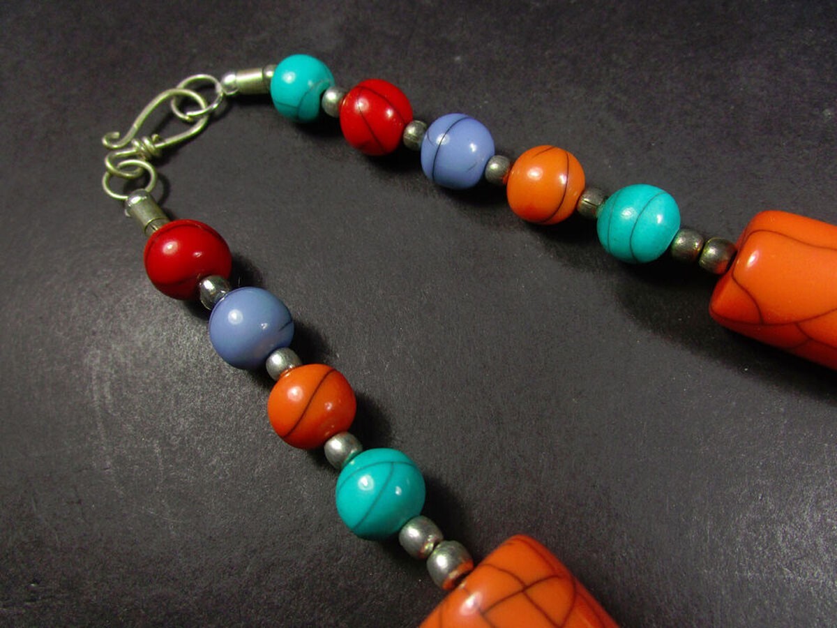 N7695 Ethnic Fashion Multi Color Resin Beads Gypsy Tribal Necklace Tibet Jewelry
