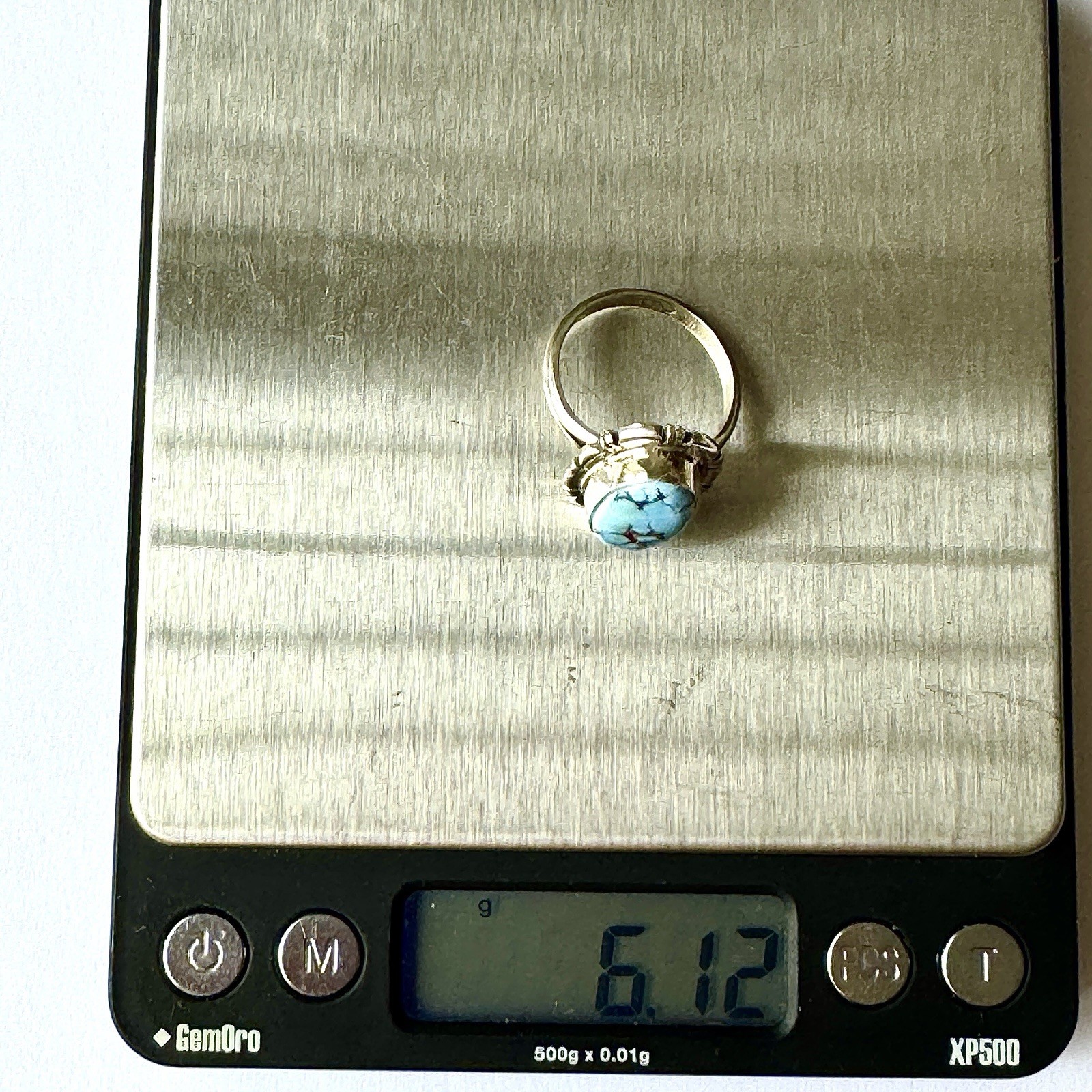 Navajo Blue Golden Hills Turquoise Ring Sz 9 Sterling Norvin Johnson Shine