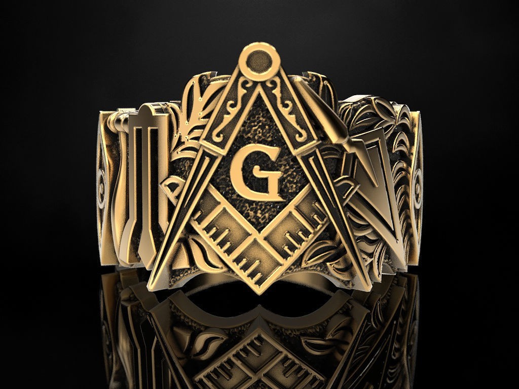 Oxidized Men’s Freemason Square & Compass 925 Sterling Silver Statement Rings
