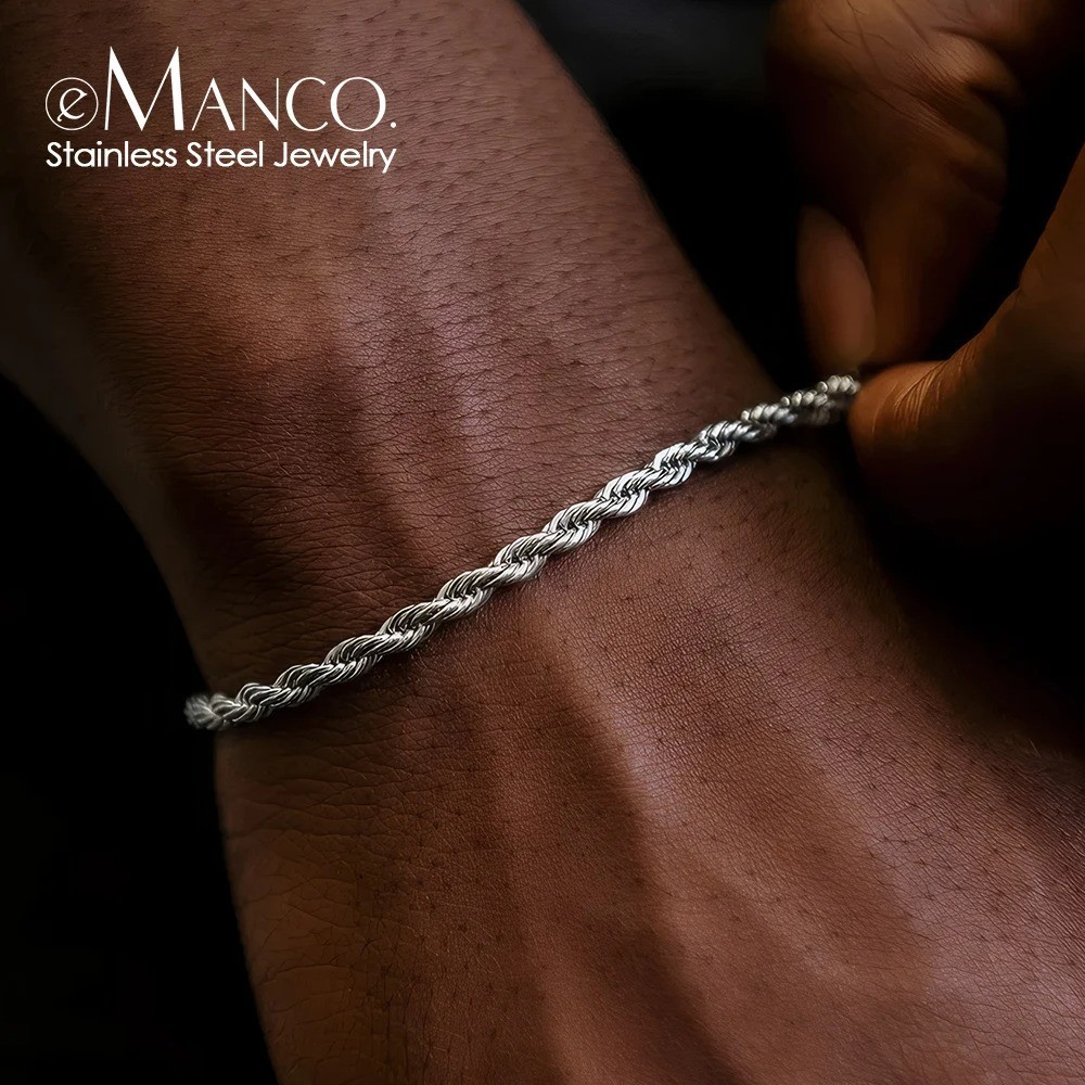 Simple Silver Twist Chain Bracelet Hip Hop Jewelry Adjustable Party Accessories