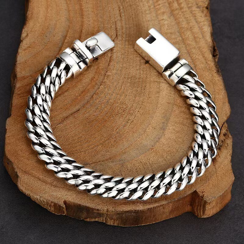 Pure S925 Sterling Silver Chain 11mm Double Wheat Link Bracelet 57-58g 7.9inch
