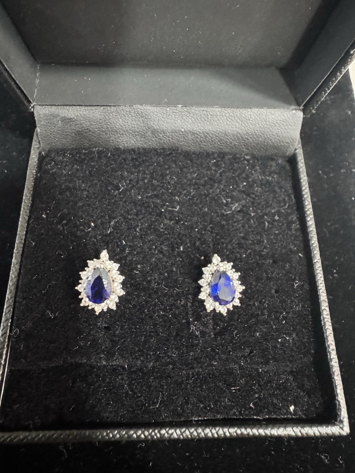 R.H. Macy & Co. 925 Sterling Silver Blue Pear Sapphire Halo Stud Earrings