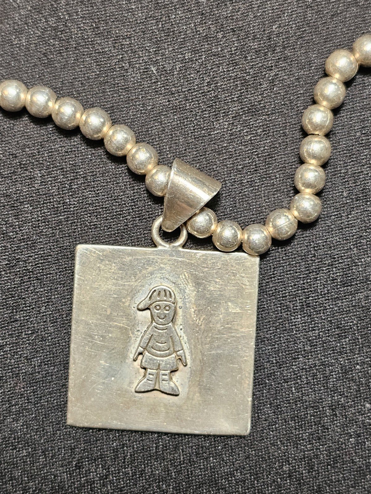 Italian Beaded Chain Little Boy Child Square Necklace & Pendant Silver .925 Y2k