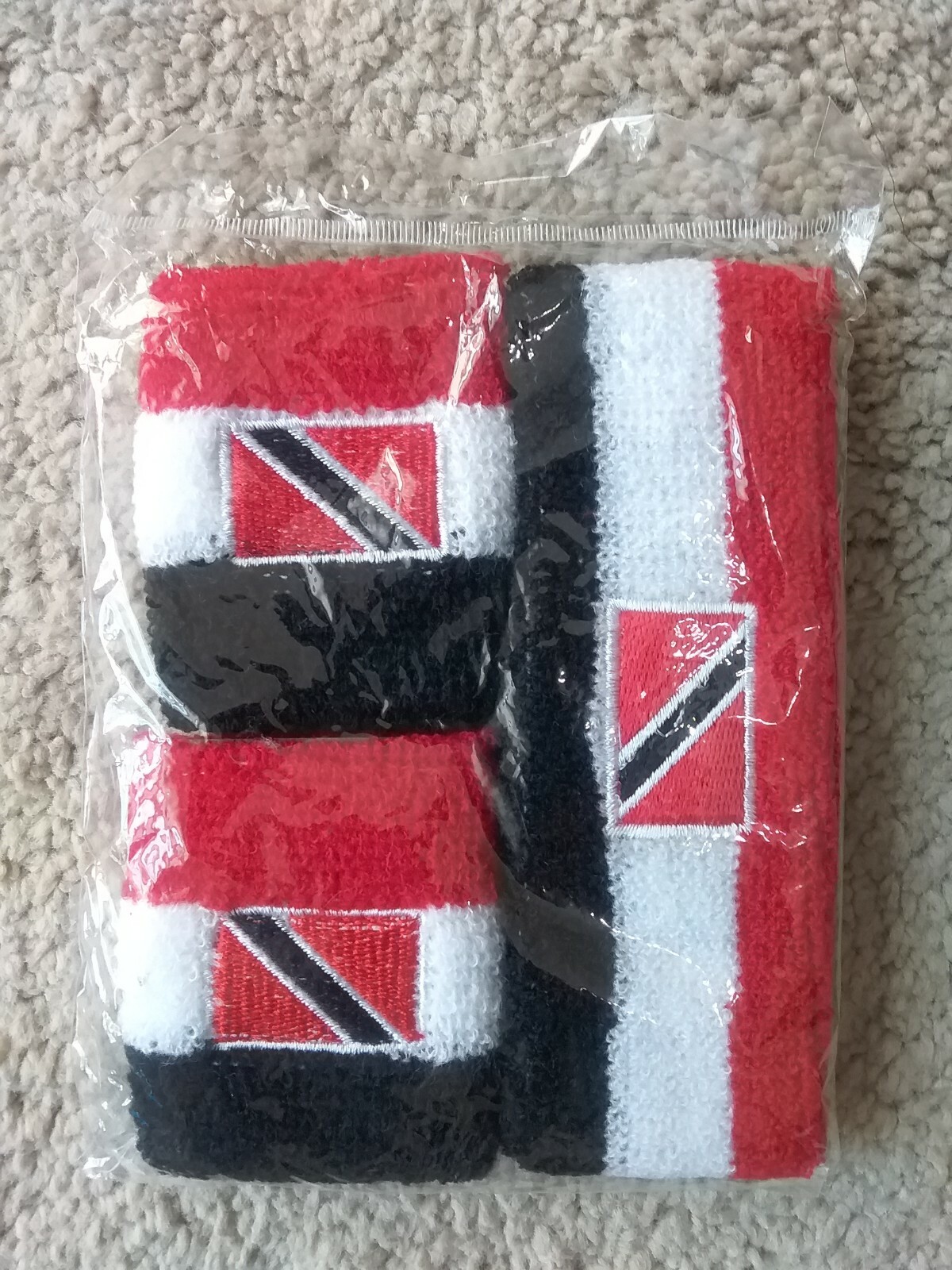 Trinadad & Tobago Cotton HeadBand WristBand Sweatband Set Red White Black Sports