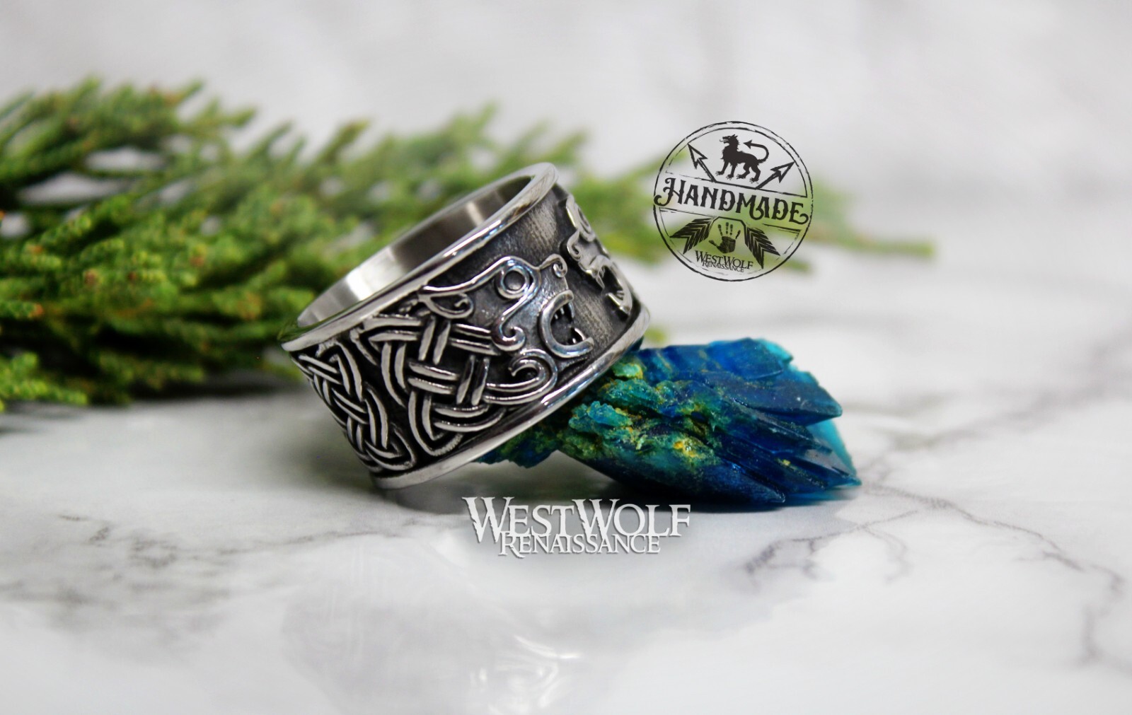 Wide Band Wolf or Bear Knot Ring – US Sizes 9/10/11/12/13 – Viking/Celtic/Fenrir