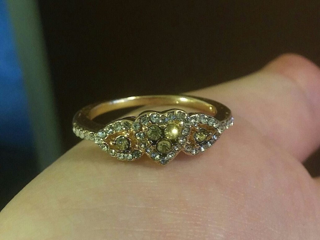 18k Rose Gold Over Sterling Silver Cognac + White Gemstone Heart Love Ring sz 9