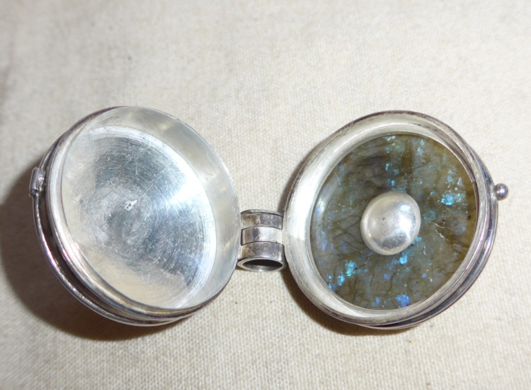 RARE vtg Sterling Silver Labradorite & Amethyst Pill Box Pendant 36g