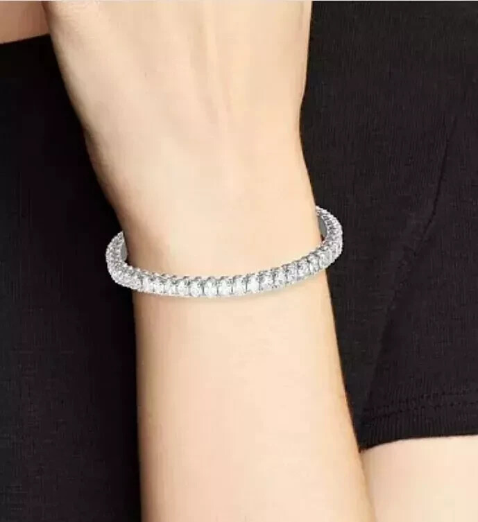 Solid 14k White Gold 7 Inches Long Tennis Bracelet 6.50 Carat Oval Cut For Women