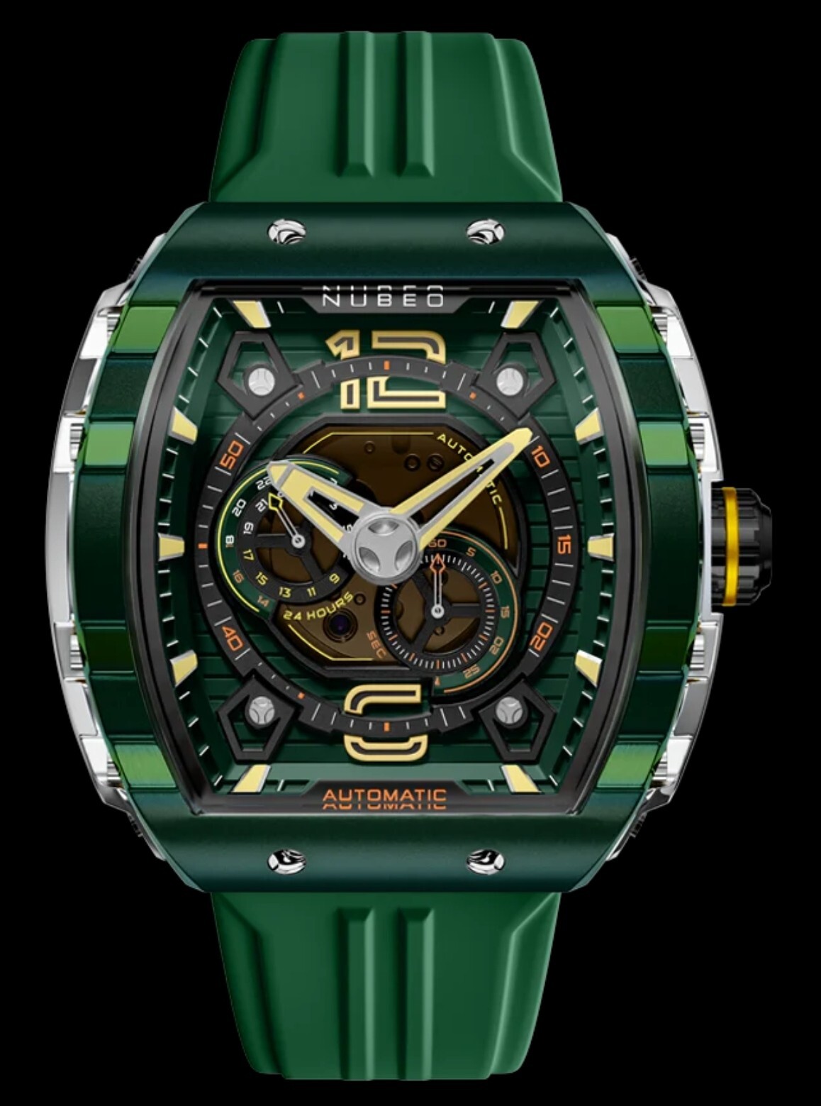 NEW Nubeo Magellan 24H Dark Green Small Seconds Tonneau 49mm Watch NB-6087-05