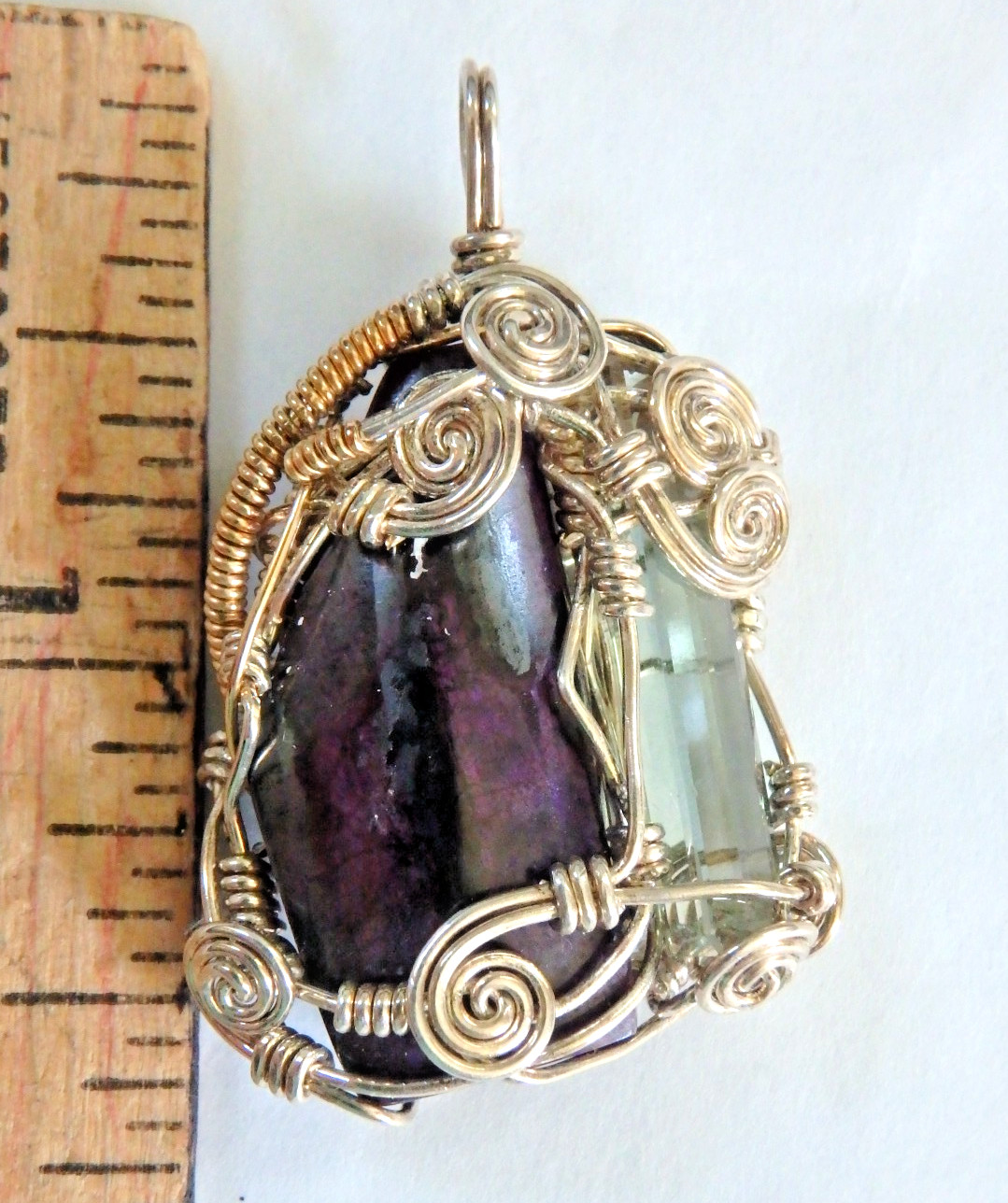 Pendant Rare Sugilite & Aqua Sterling Wire Wrapped 10.4 grams